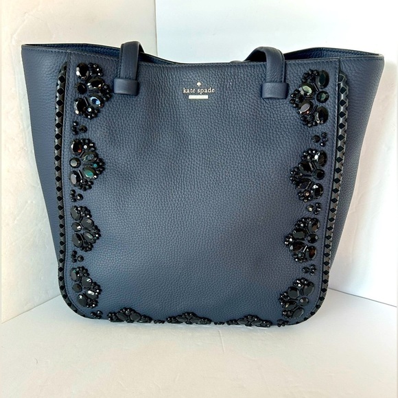 Kate Spade NWOT Large Navy Blue Pebble Leather Tote - Picture 1 of 11